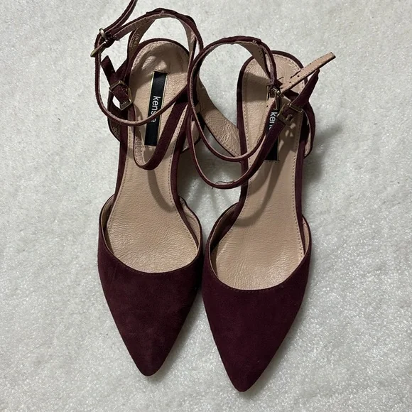 Kenzie Burgundy Suede Block Heels - Picture 2 of 3